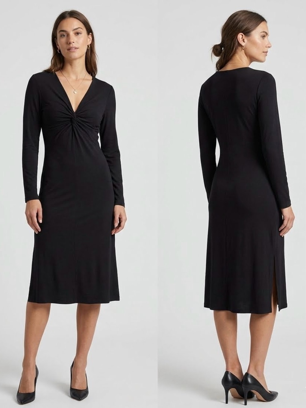 *New* BCBG Twisted V-Neck Knit Black Long Sleeve Dress Size L ~ NWOT